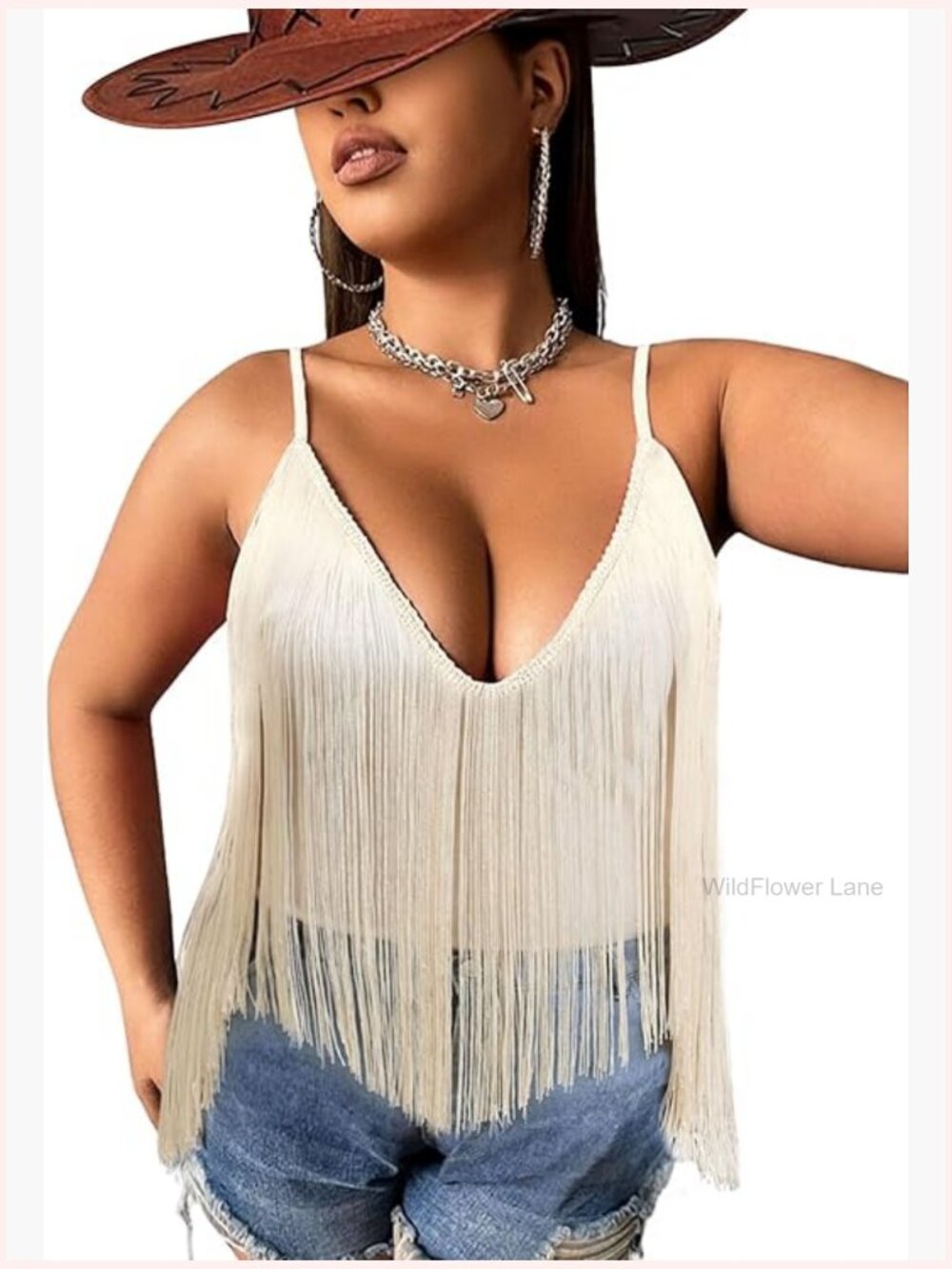 Plus Size Cowgirl Fringe Tank Tassel Boho Festival Rodeo Cami Top